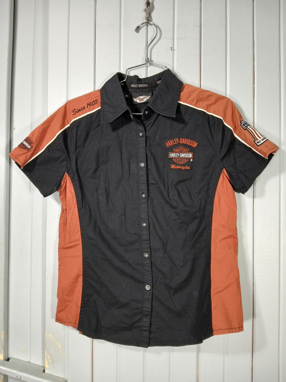 Harley-Davidson Black & Orange Short Sleeve Button Shirt